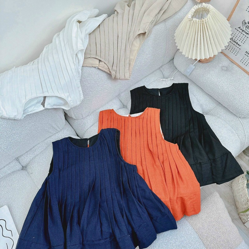 Áo xếp li babydoll Linen 2 lớp