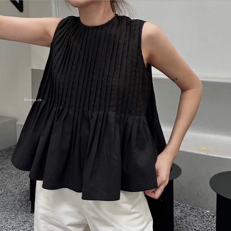 Áo xếp li babydoll Linen 2 lớp