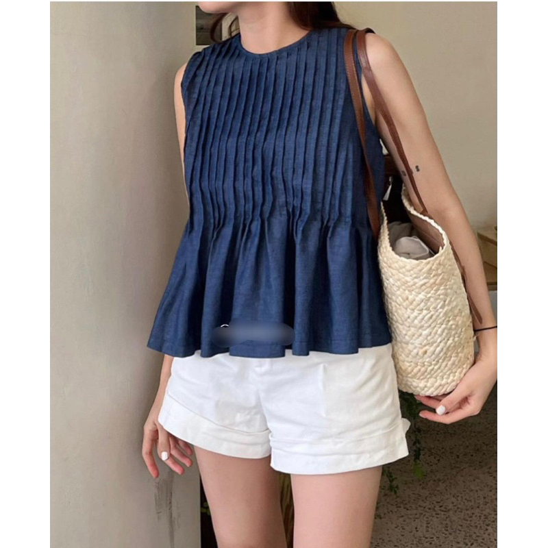 Áo xếp li babydoll Linen 2 lớp