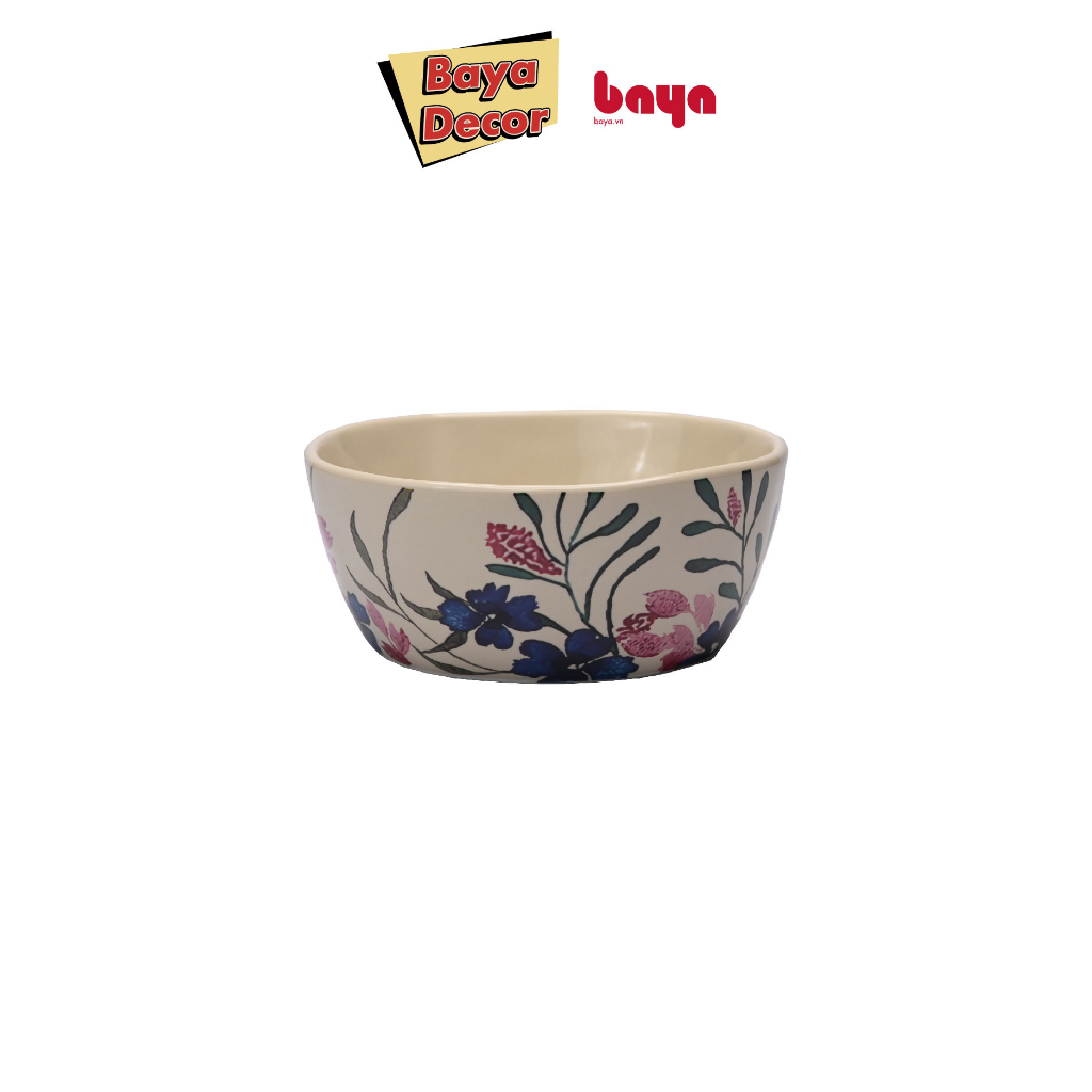 Chén Bát BAYA FLORAL Sứ Tráng Men Cao Cấp, Màu Kem, Họa Tiết Hoa, Dễ Dàng Vệ Sinh, Cao 6cm x Đường Kính 12.5 cm