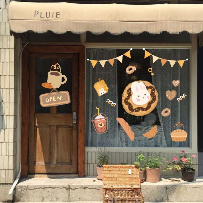 Hình dán gấu cookie aesthetic trang trí gương, kính cửa hàng dễ thương 21