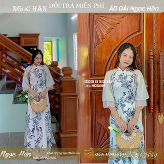 Áo dài cách tân nữ họa tiết tay loe tk27