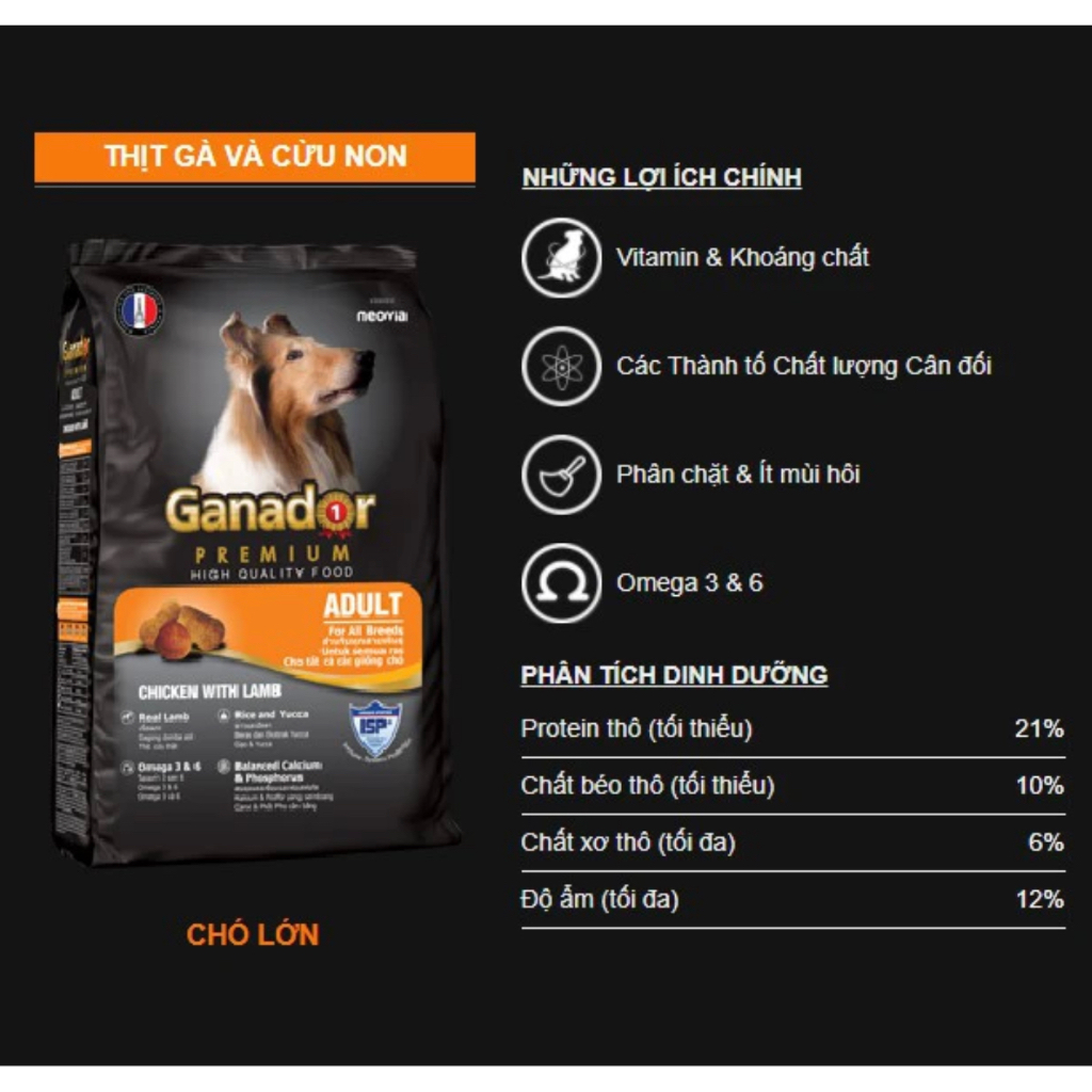 ! Hạt Ganador Premium Adult gói 1.5-3kg hạt khô dành cho chó trưởng thành vị cừu và gạo hỗ trợ giảm mùi phân hôi
