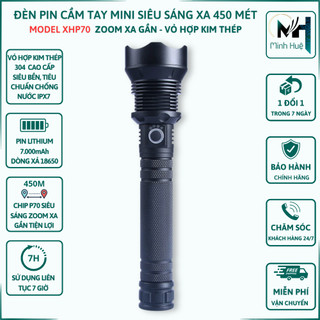 Đèn pin cầm tay siêu sáng XHP70 chiếu xa 700 mét chống nước IPX7 pin trâu Đèn bin siêu sáng pin trâu Đèn cầm tay siêáng