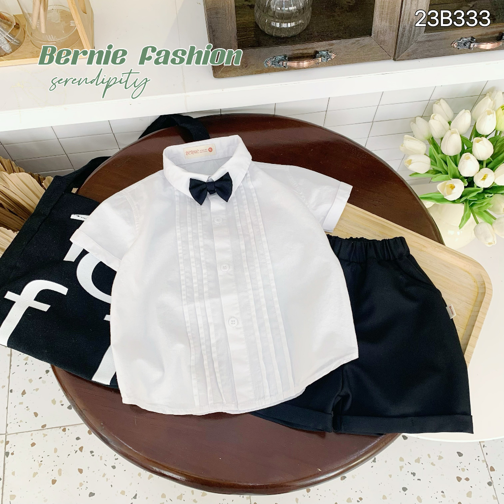 Bộ sơ mi cộc tay 3 chi tiết  Bernie cho bé