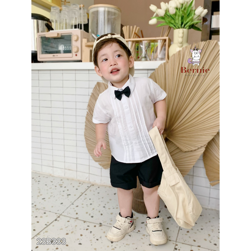 Bộ sơ mi cộc tay 3 chi tiết  Bernie cho bé