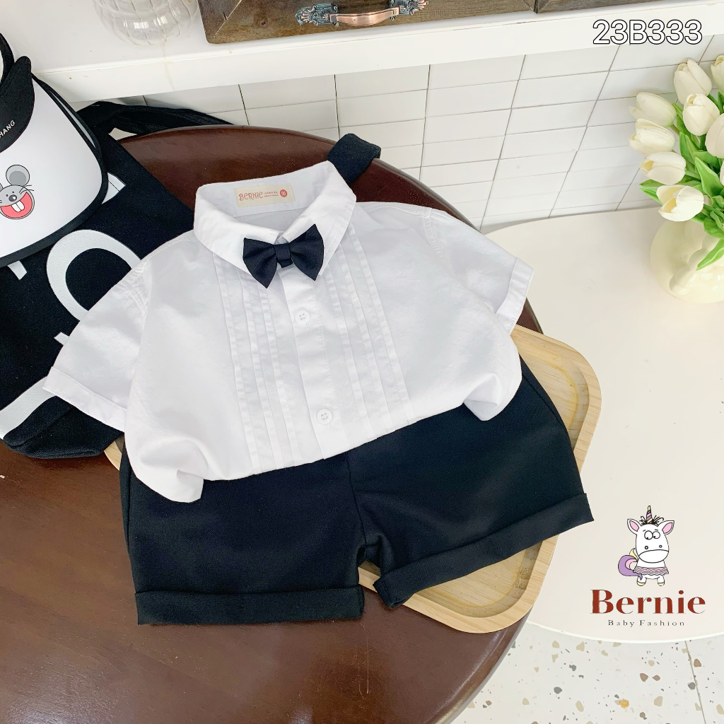 Bộ sơ mi cộc tay 3 chi tiết  Bernie cho bé
