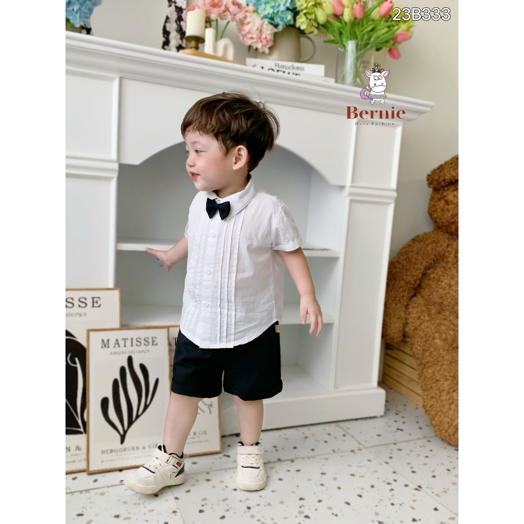 Bộ sơ mi cộc tay 3 chi tiết  Bernie cho bé