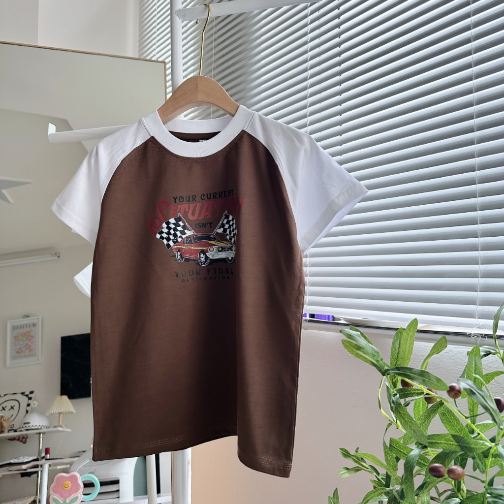 Áo thun babytee RACING form ngắn ôm vải tay raglan vải thun cotton co dãn thấm hút mùa hè