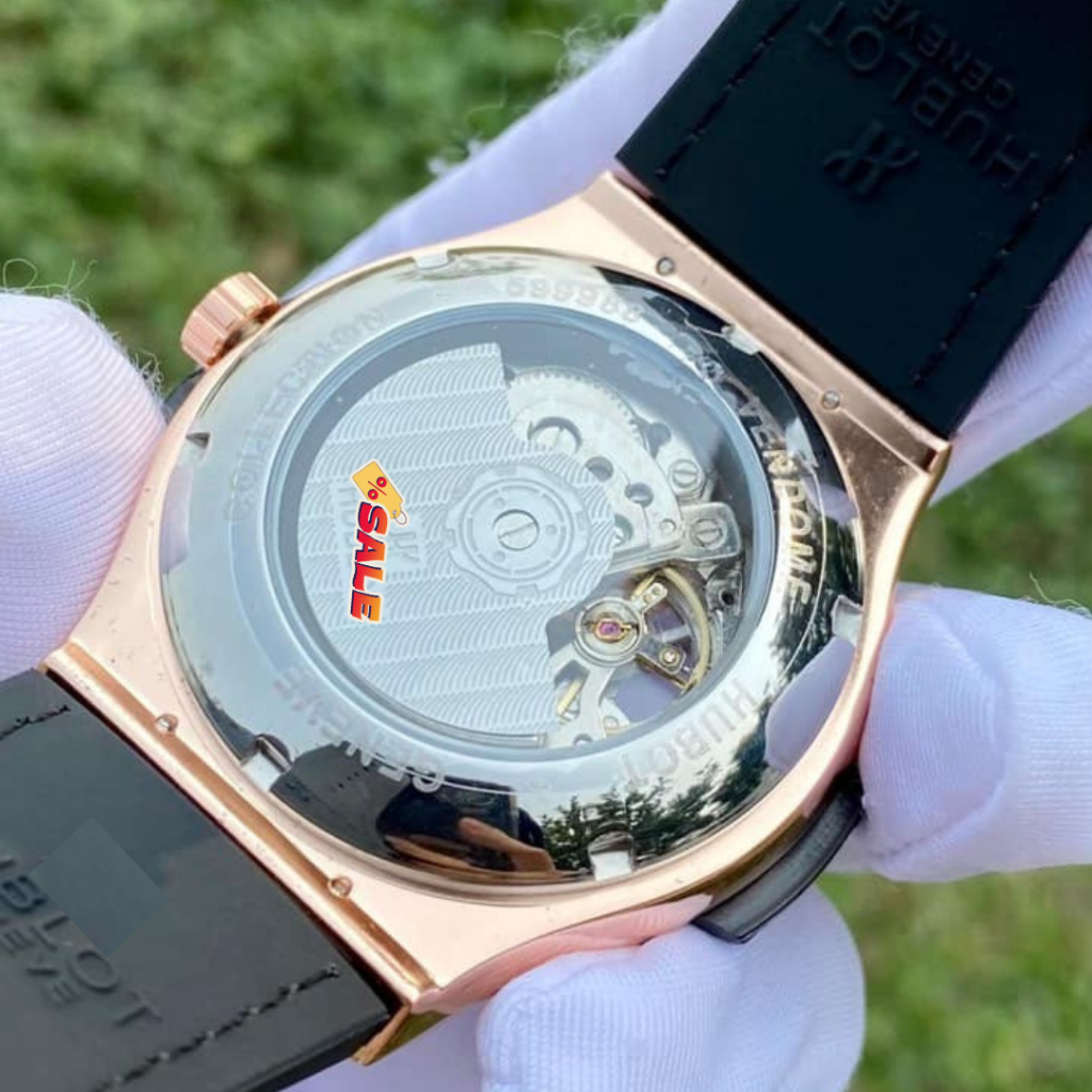 Đồng hồ cơ nam Automatic Hu.b lên tay cực sang, Màu Rose Gold/Silver viền phay xước - Bảo hành 1 năm chất lượng