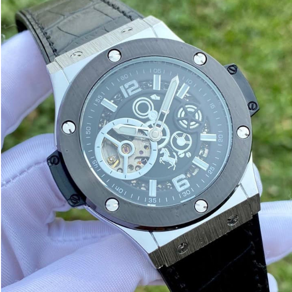 Đồng hồ cơ nam Automatic Hu.b lên tay cực sang, Màu Rose Gold/Silver viền phay xước - Bảo hành 1 năm chất lượng