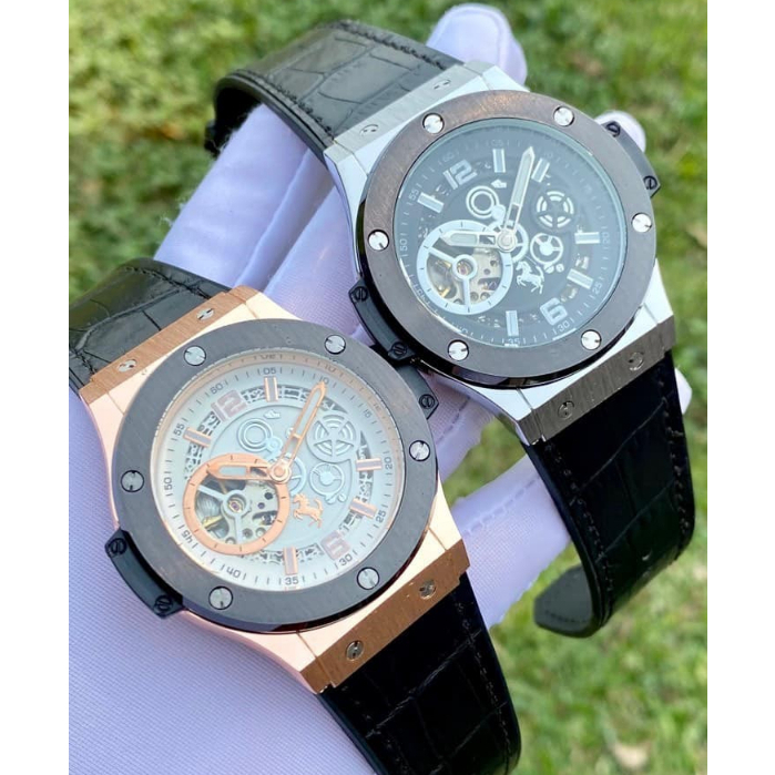 Đồng hồ cơ nam Automatic Hu.b lên tay cực sang, Màu Rose Gold/Silver viền phay xước - Bảo hành 1 năm chất lượng