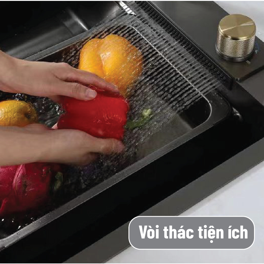 Chậu rửa bát đa năng có vòi thác Palado PLD655I, inox 304 phủ nano chống xước màu xám đậm - 750*460*220mm