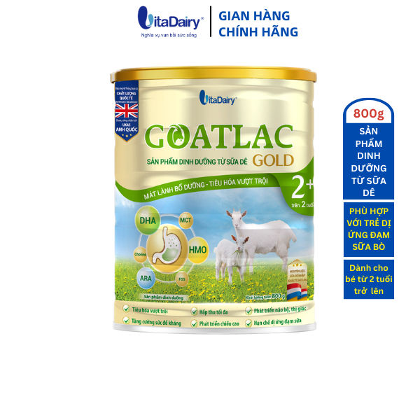 Sữa Dê Goatlac Gold 2+ 800g dành cho trẻ dị ứng đạm sữa bò - VitaDairy