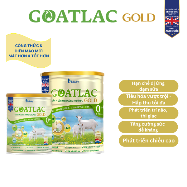 Sữa dê Goatlac Gold 0+ 800g dành cho trẻ dị ứng đạm sữa bò - VitaDairy