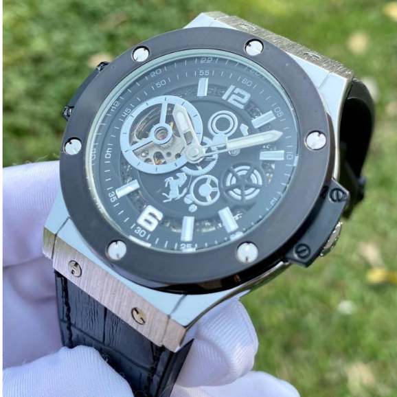 Đồng hồ cơ nam Automatic Hu.b lên tay cực sang, Màu Rose Gold/Silver viền phay xước - Bảo hành 1 năm chất lượng