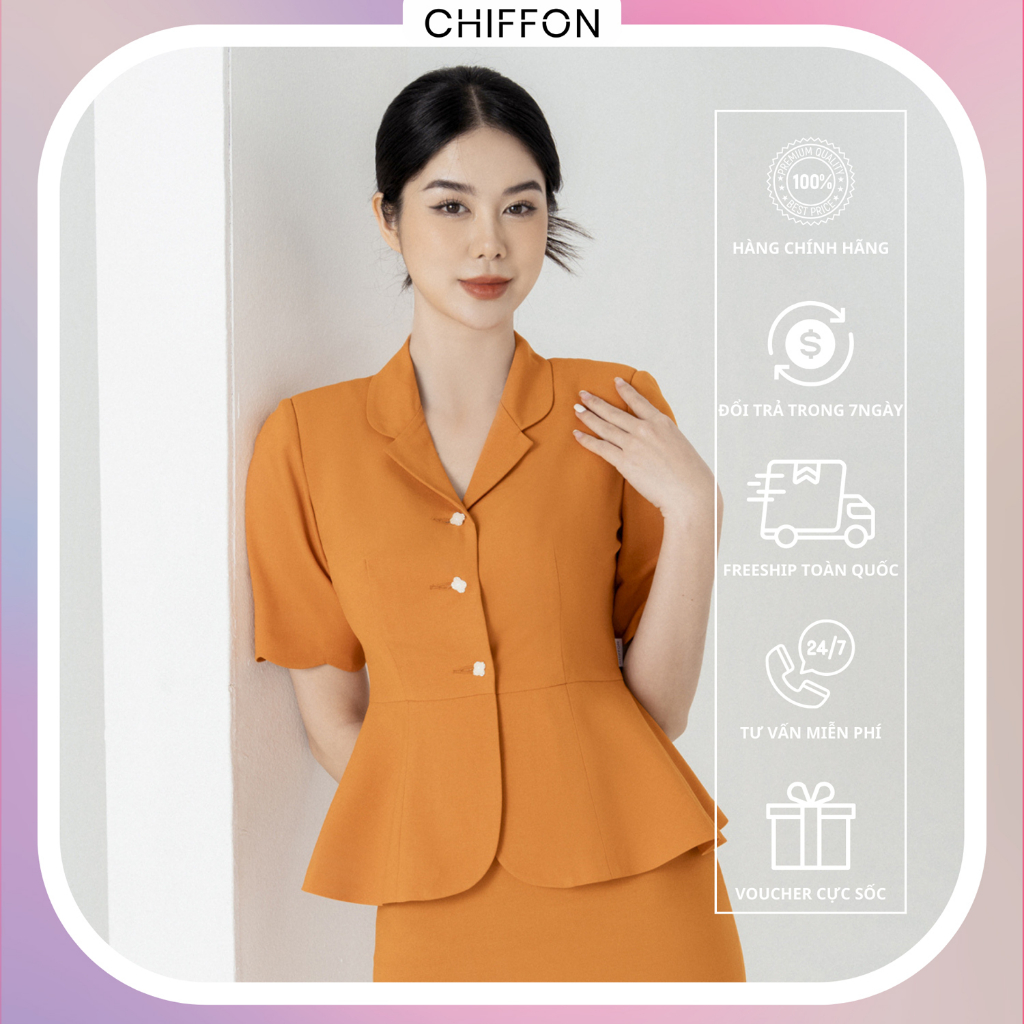 Áo vest ký giả peblum cộc tay thiết kế Chiffon (chưa kèm chân váy)