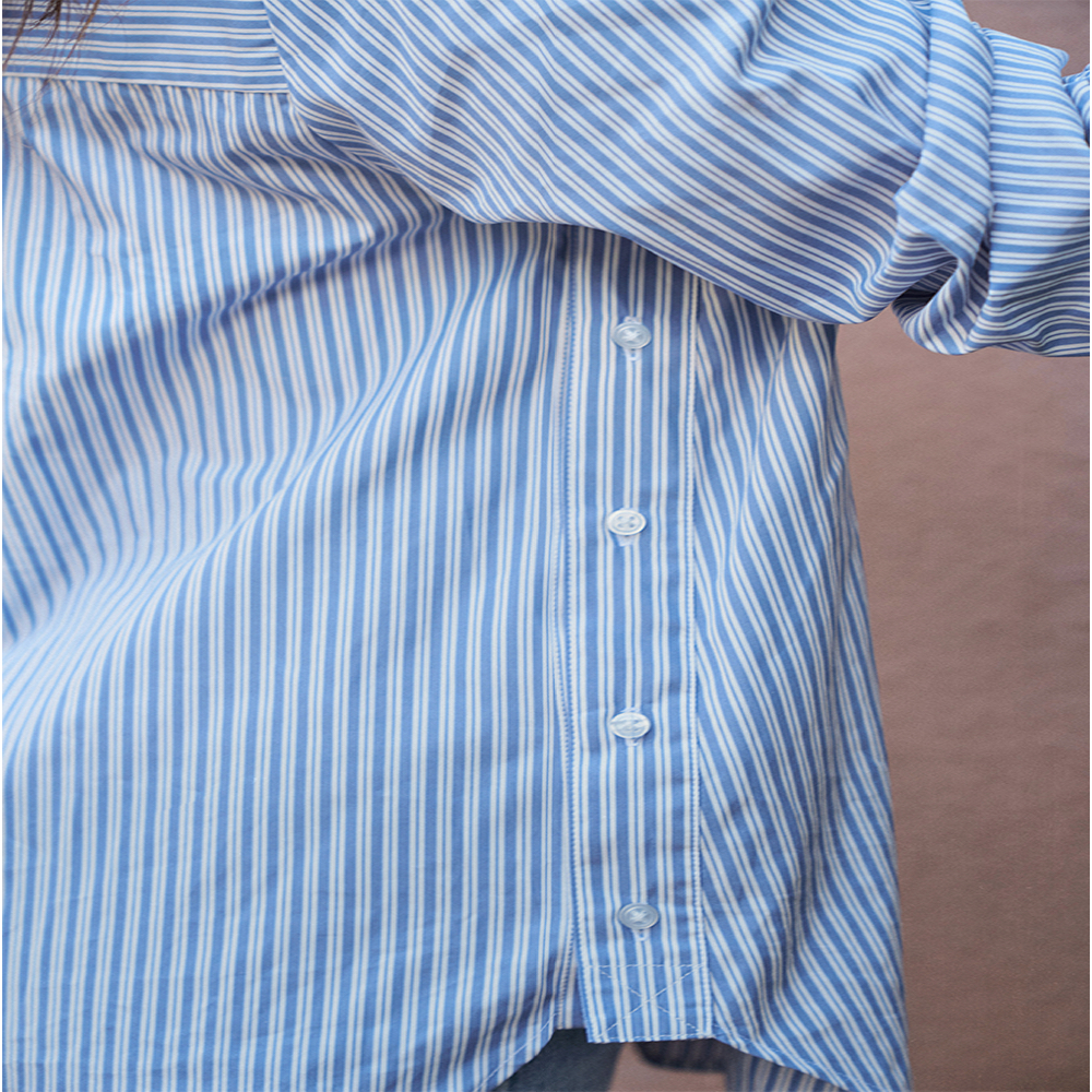 TheBlueTshirt - Áo Sơ Mi Phom Rộng Nữ - Oversized Pocket Shirt - Pencil Stripe