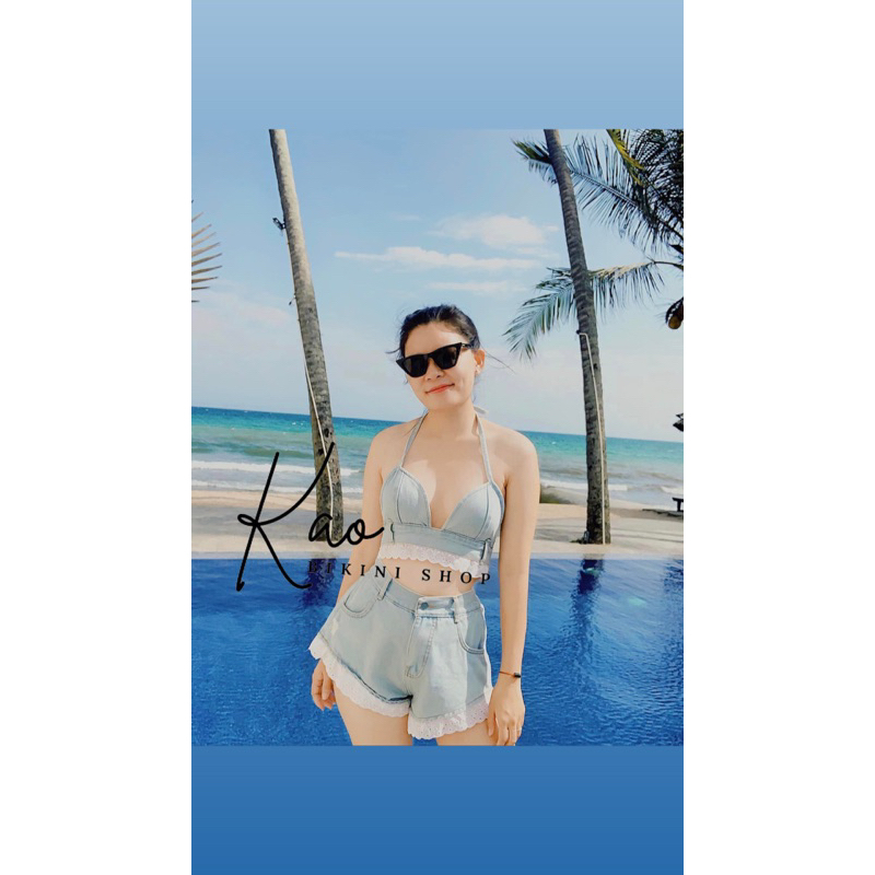 Set bikini Jean size S M L XL / áo sẵn mút