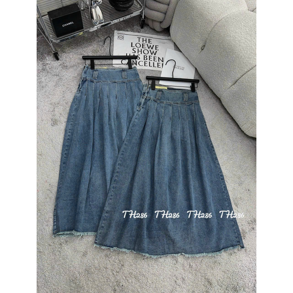 Chan váy jeans dáng dài cạp cao hàng QCL1