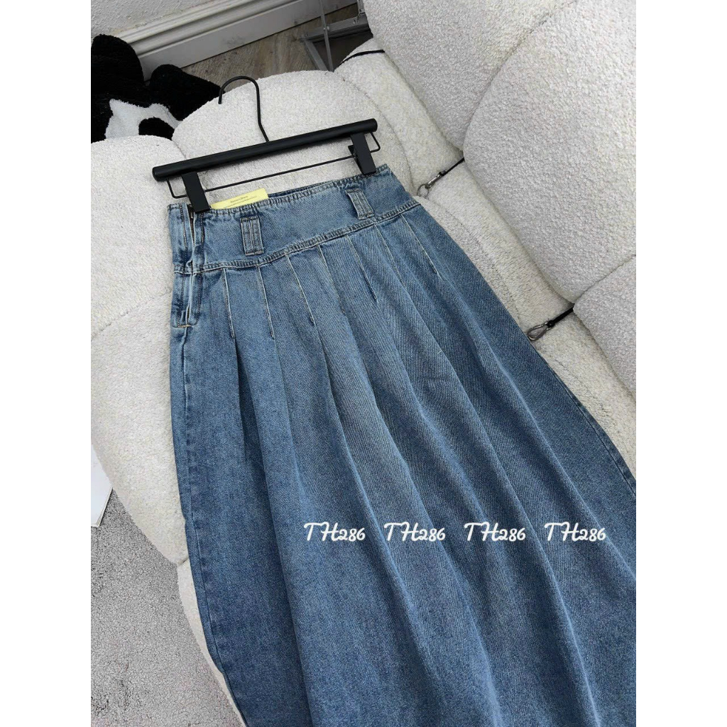 Chan váy jeans dáng dài cạp cao hàng QCL1