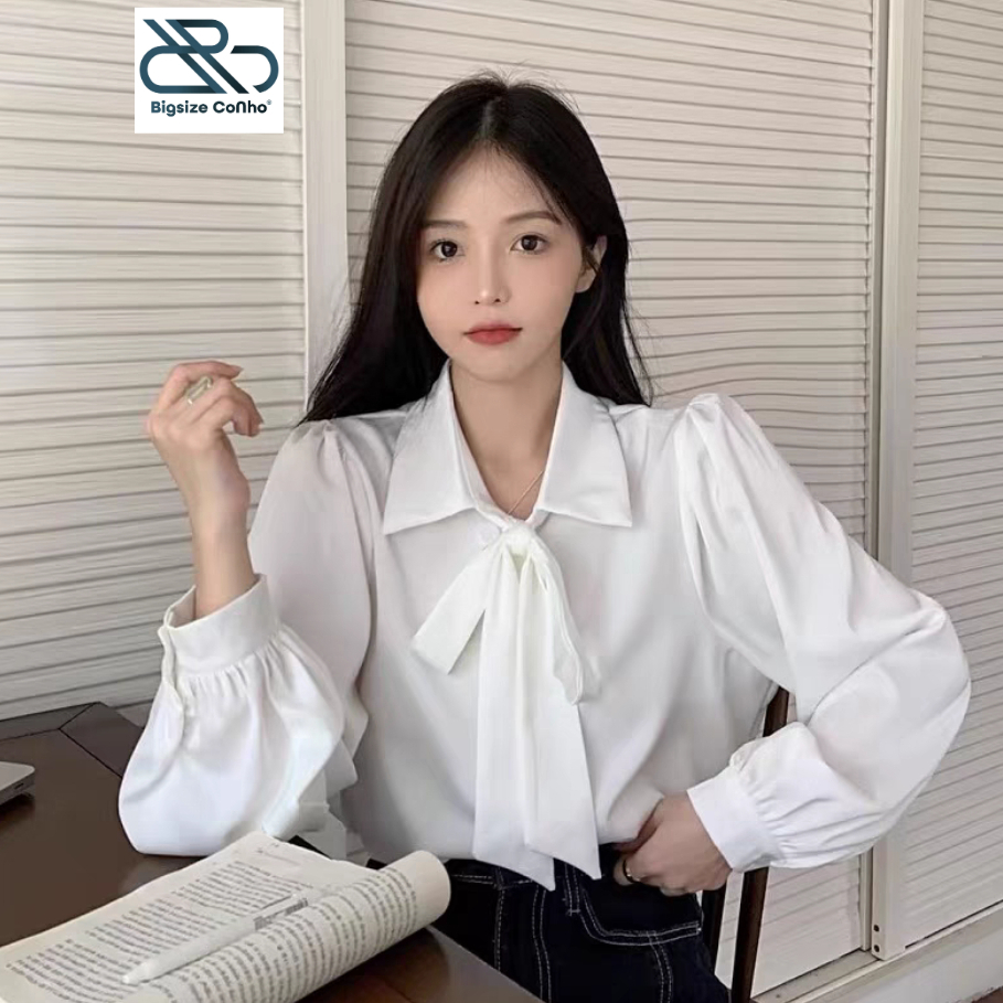 Áo Sơ Mi Bigsize Cô Nhỏ Tay Dài Bo ,Áo Sơ Mi Kiểu Nữ Nơ Buộc Thời Trang Công Sở Vải Lụa Chéo Mềm Mát Siêu Tôn Dáng SM16