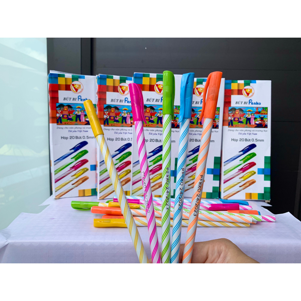 Hộp 20 bút bi nến Penko viết siêu mượt màu mực đẹp