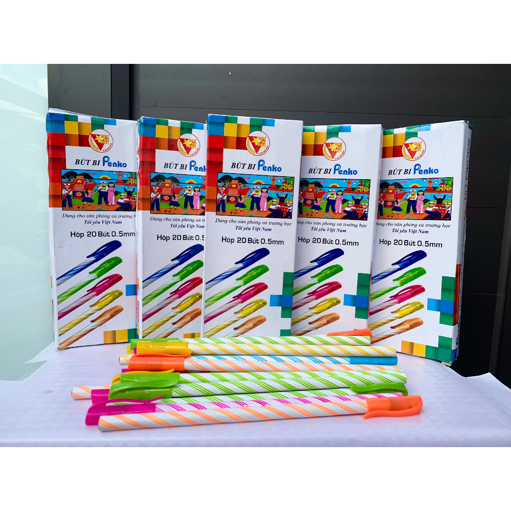 Hộp 20 bút bi nến Penko viết siêu mượt màu mực đẹp