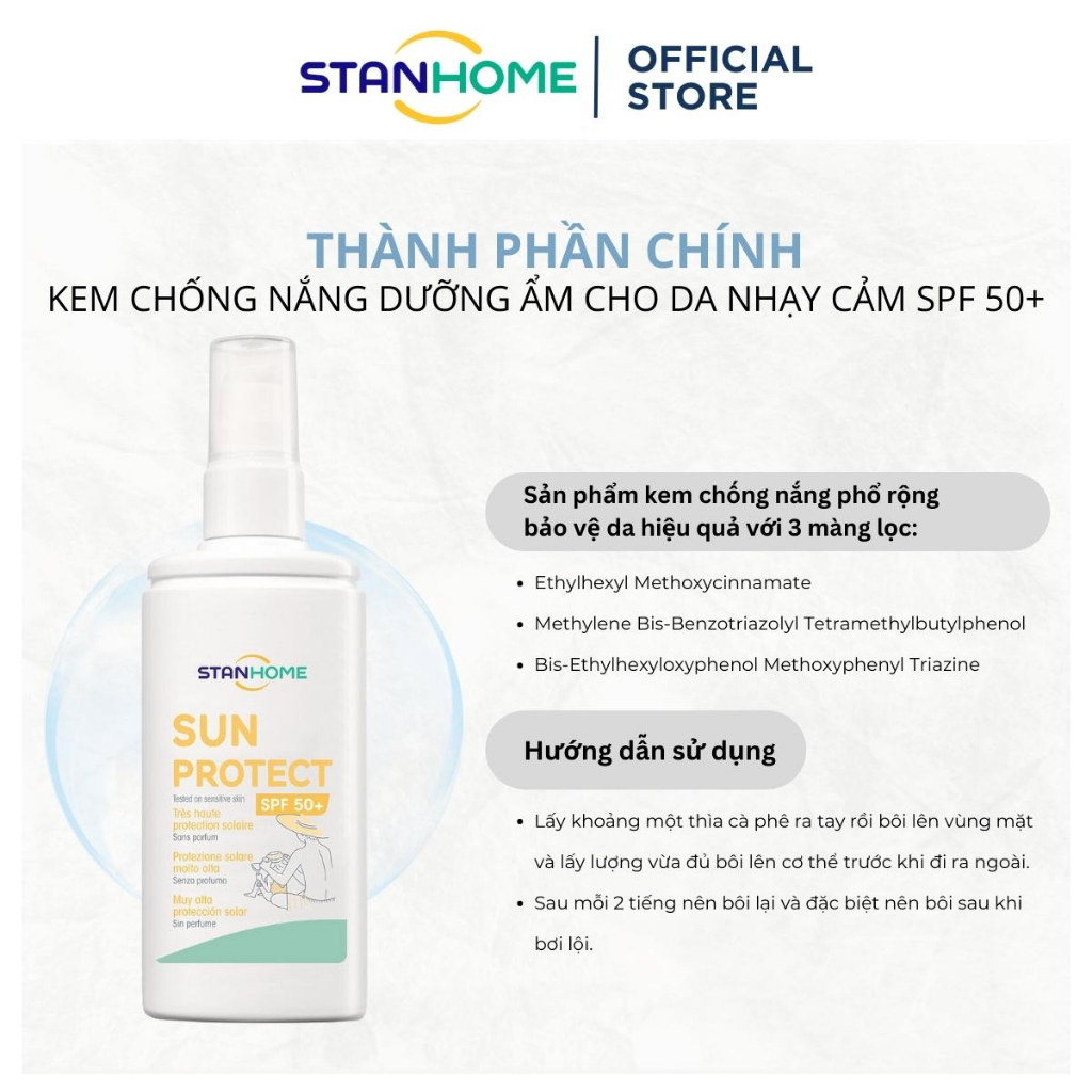 Kem Chống Nắng Cho Mặt Và Toàn Thân STANHOME Sun Protect An Toàn Cho Da Nhạy Cảm 125ML- hạn 01.2025