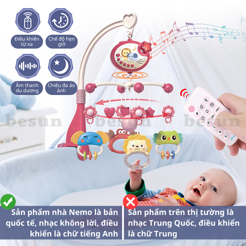 Đồ chơi treo nôi BESUN kích thích thị giác cho bé sơ sinh phát nhạc, có đèn chiếu hình và điều khiển