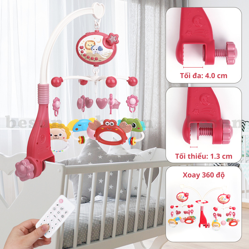 Đồ chơi treo nôi BESUN kích thích thị giác cho bé sơ sinh phát nhạc, có đèn chiếu hình và điều khiển