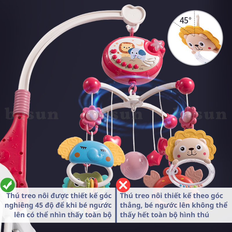 Đồ chơi treo nôi BESUN kích thích thị giác cho bé sơ sinh phát nhạc, có đèn chiếu hình và điều khiển