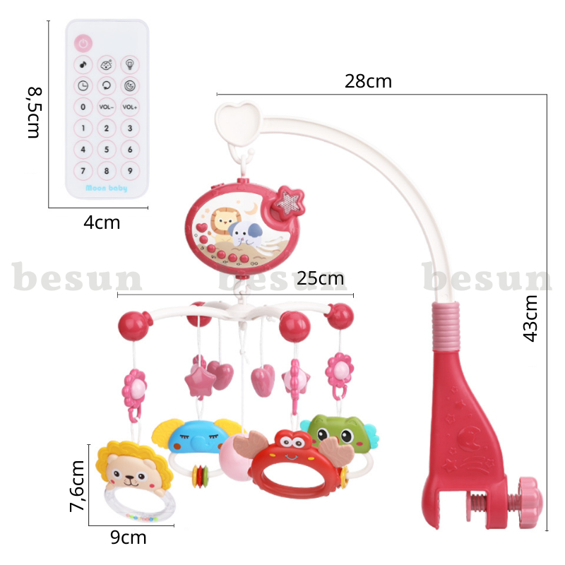 Đồ chơi treo nôi BESUN kích thích thị giác cho bé sơ sinh phát nhạc, có đèn chiếu hình và điều khiển