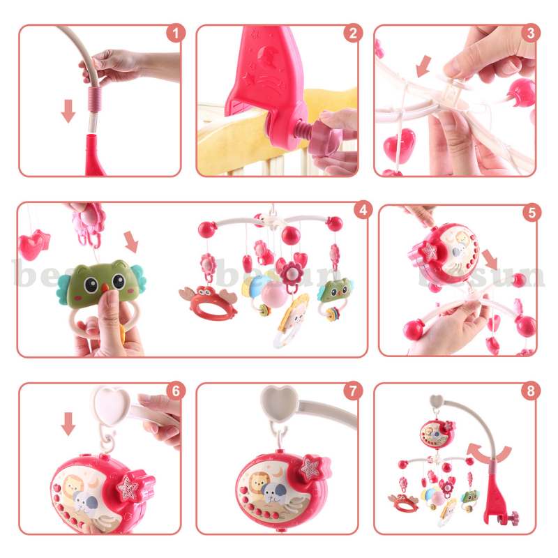 Đồ chơi treo nôi BESUN kích thích thị giác cho bé sơ sinh phát nhạc, có đèn chiếu hình và điều khiển