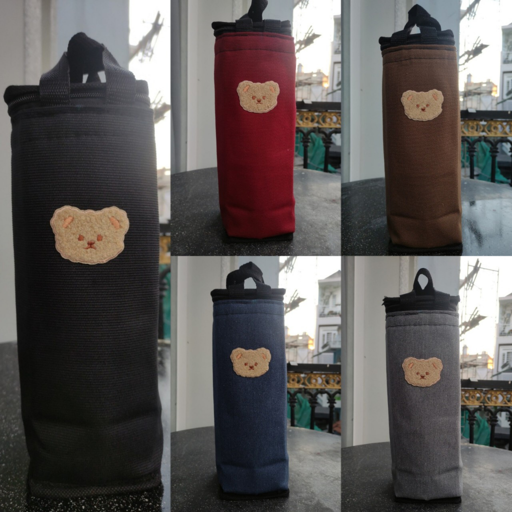 TÚI 1200ML ĐỰNG BÌNH NƯỚC VẢI BỐ 1 MÀU LOGO GẤU - CAO 25CM X NGANG 10CM X RỘNG 10CM