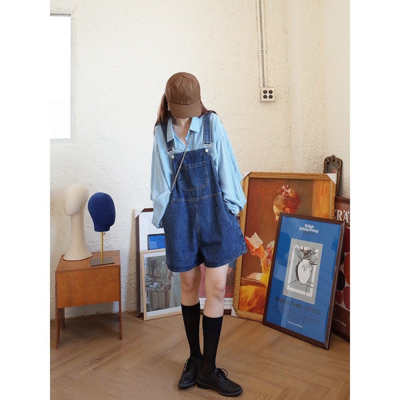 Quần yếm short jeans nữ, quần yếm sooc bò hai túi chất mềm mại thoáng mát phong cách ulzzang Hàn Quốc Lysa Store