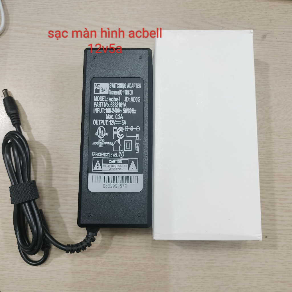 Nguồn Adapter 12V5A AcBel Dùng Cho Camera, Chân Cắm 5.5x 2.5mm, Kèm Dây Nguồn