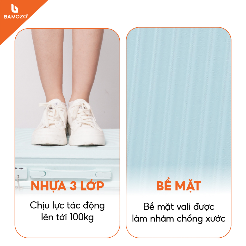 Vali Bamozo 8801 Size 20inch Chất Liệu Nhựa ABS Bền Đẹp Bảo Hành 5 Năm