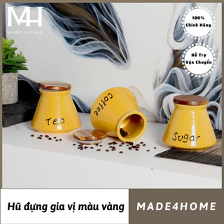 Hũ gốm có nắp hít đựng gia vị nhà bếp màu vàng - Made4Home