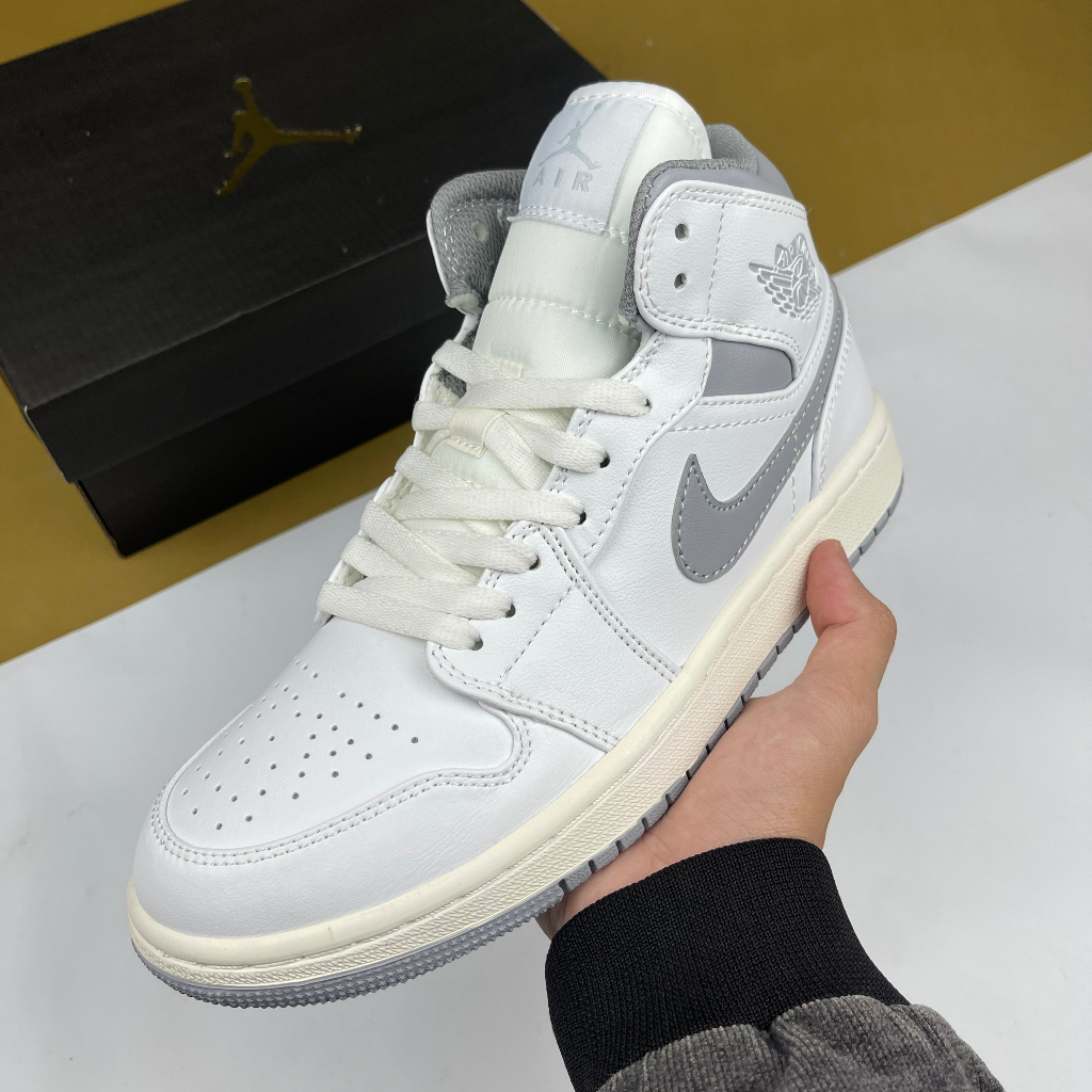 Giày JD1 Mid Neutral Grey, JD1 Cao Trắng Xám Nhạt - Than.Shoes
