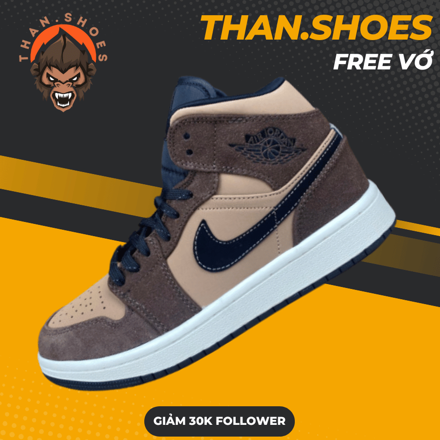 Giày JD1 Mid SE Dark Chocolate, JD1 Cao Nâu Da - Than.Shoes
