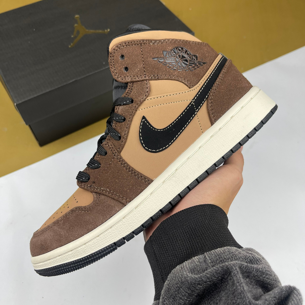 Giày JD1 Mid SE Dark Chocolate, JD1 Cao Nâu Da - Than.Shoes