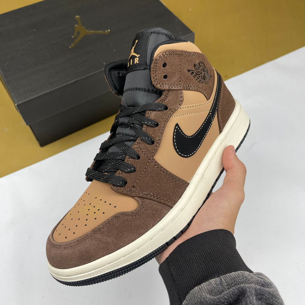 Giày JD1 Mid SE Dark Chocolate, JD1 Cao Nâu Da - Than.Shoes
