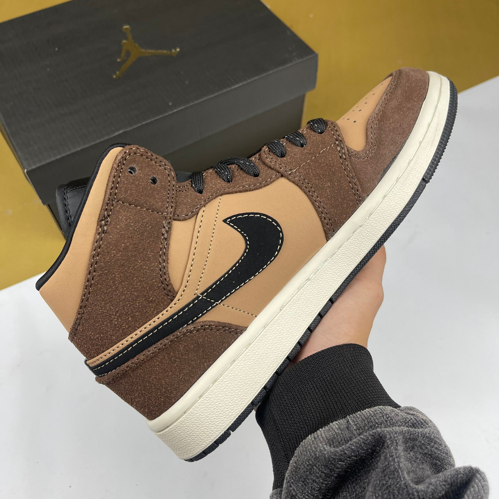 Giày JD1 Mid SE Dark Chocolate, JD1 Cao Nâu Da - Than.Shoes