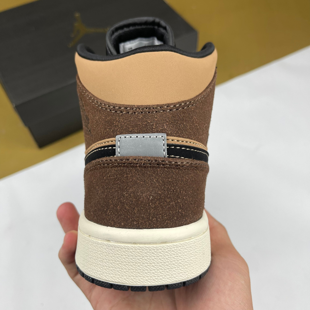 Giày JD1 Mid SE Dark Chocolate, JD1 Cao Nâu Da - Than.Shoes