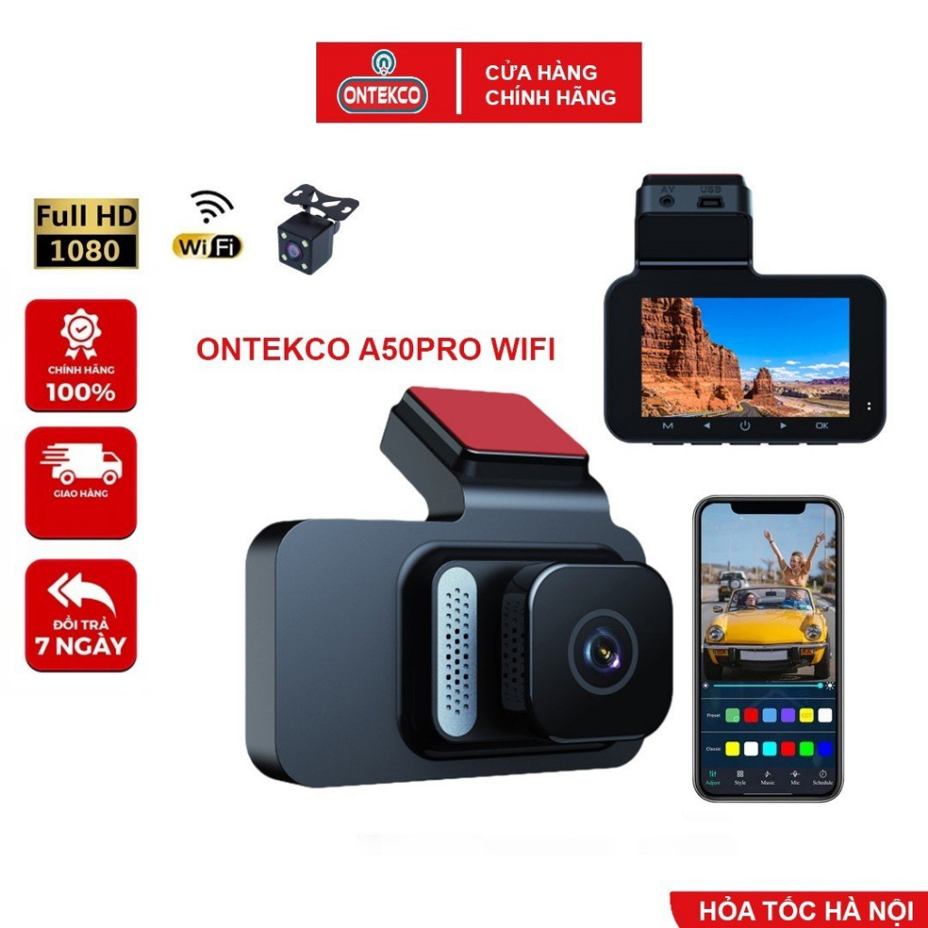 Camera hành trình ô tô ONTEKCO A50 PRO wifi FULL HD,góc quay siêu rộng - Xem video qua app VIIDURE trên điện thoại