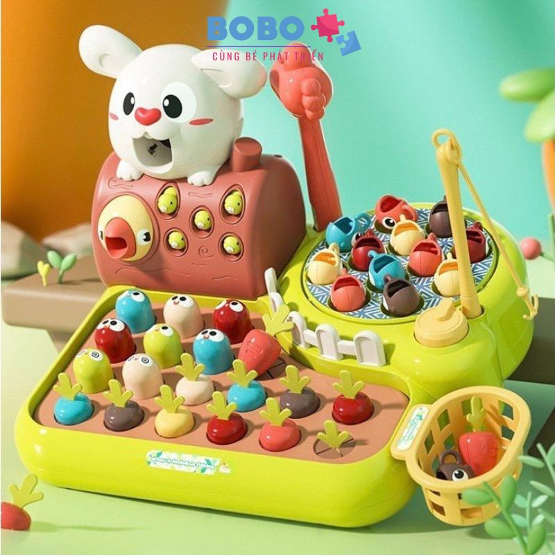 Đồ Chơi Nông Trại Vui Vẻ 4in1 Happy Funny Farm Tích Hợp Câu Cá, Nhổ Cà Rốt Cho Thỏ Ăn Có Cảm Ứng Nhạc Đèn