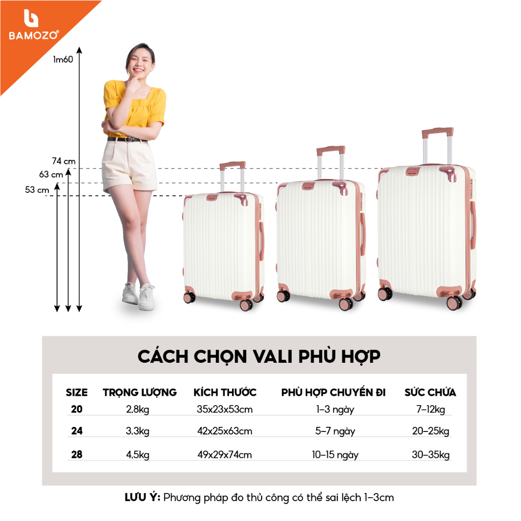 Vali Kéo Du Lịch Bamozo 8809 Size 20/24 Chống Va Đập Chống Trầy Xước Bảo Hành 5 Năm