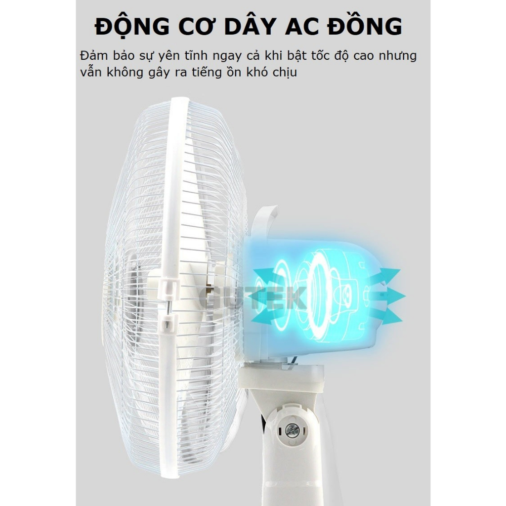 Quạt sạc tích điện năng lượng mặt trời Gutek FAN12 pin 4500mah dùng 10 tiếng để bàn lợi tặng kèm 2 bóng đèn sáng