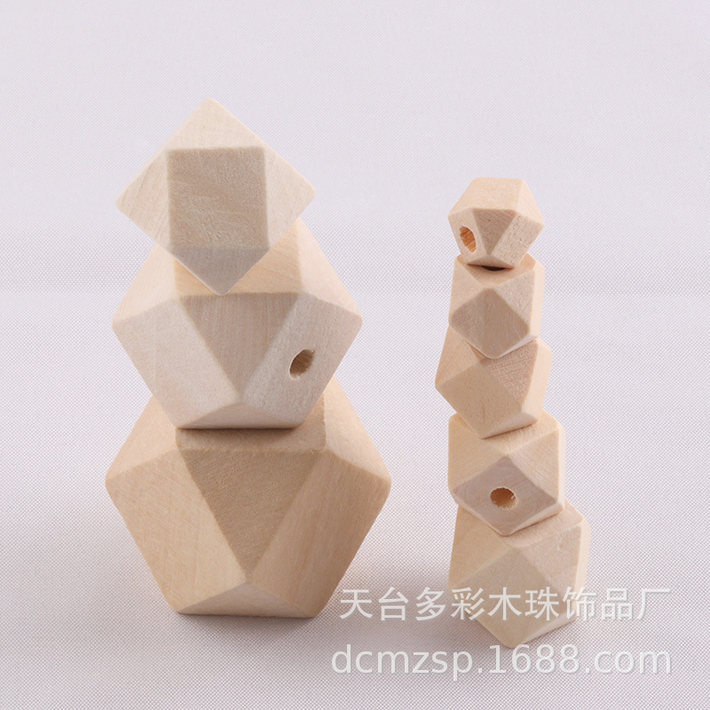 Hạt gỗ đa giác handmade nhiều kích thước trang trí làm macrame, decor, màu mộc | tutushop